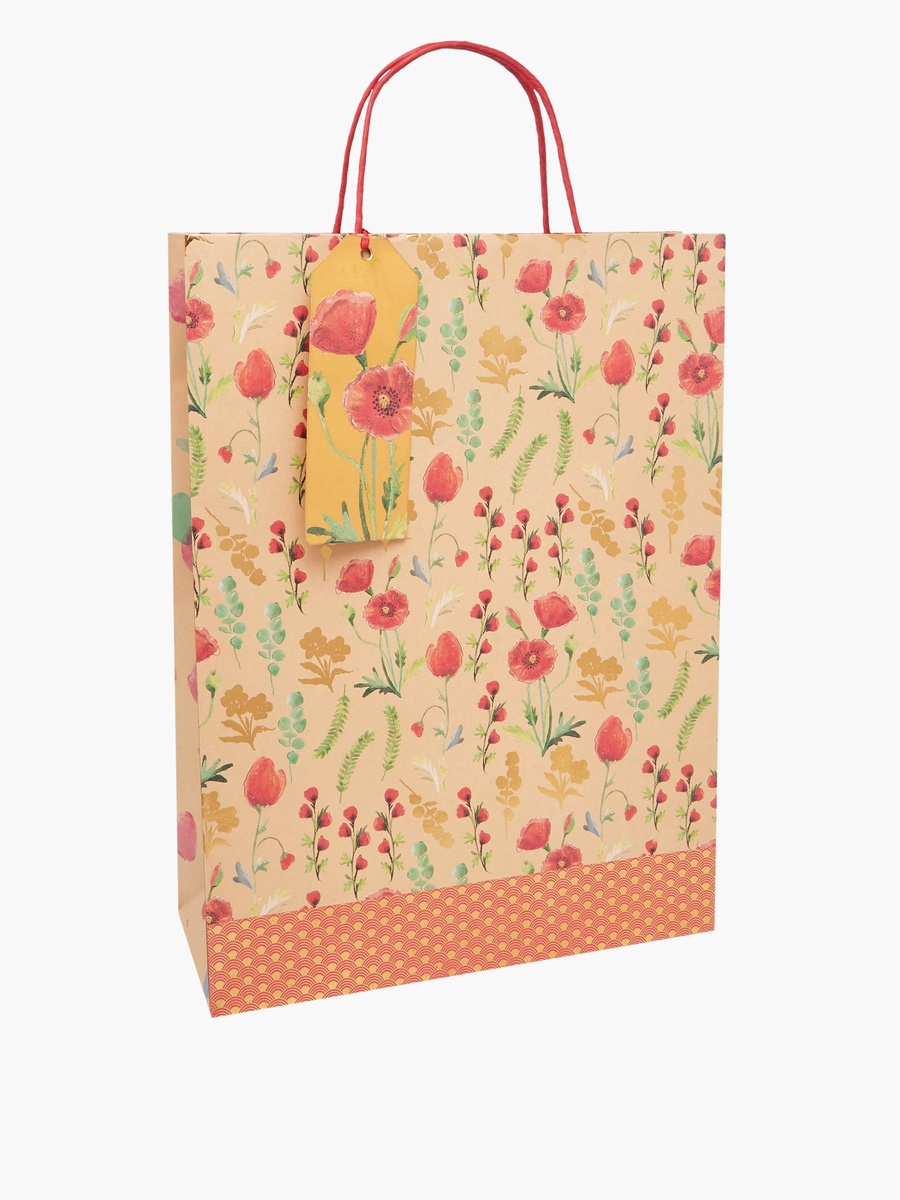 Floral Print Paper Gift Bag - 26x12x32 cm