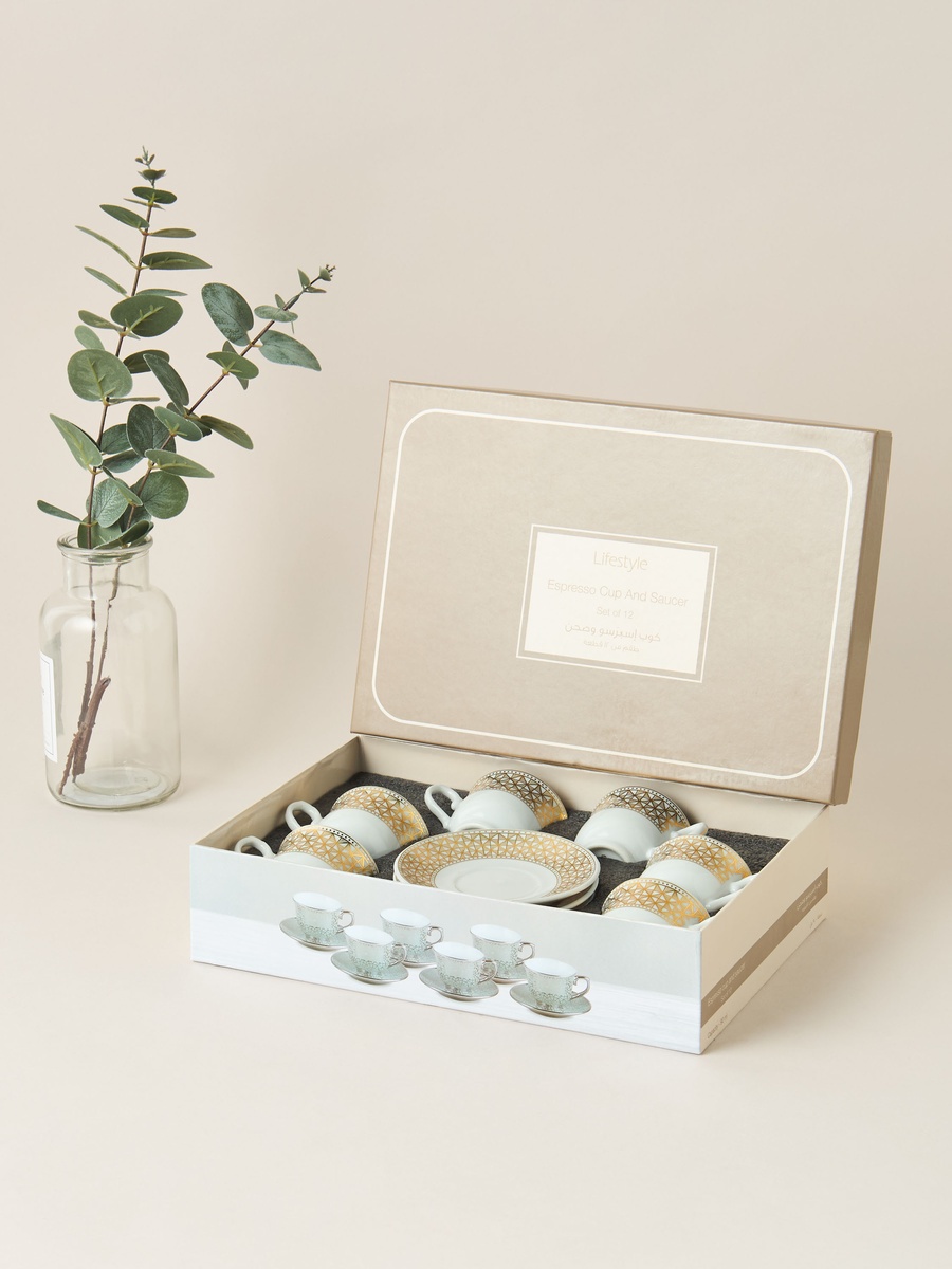Linear Luxe 12-Piece Cup and Saucer Set