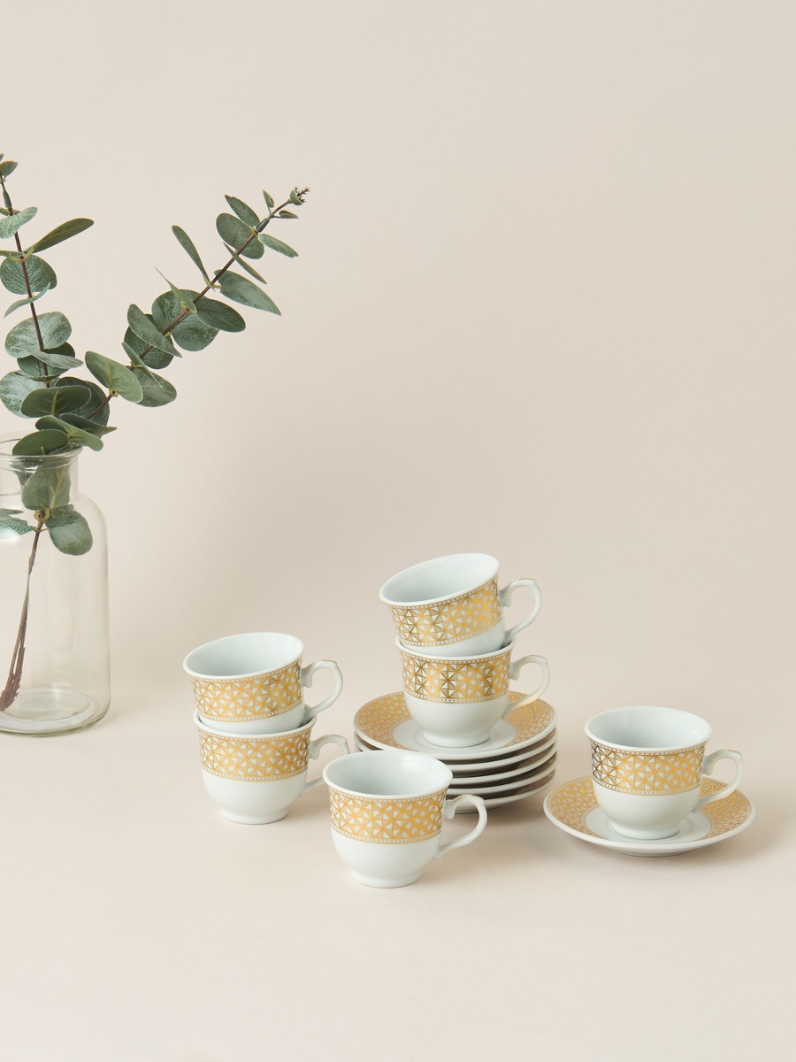Linear Luxe 12-Piece Cup and Saucer Set
