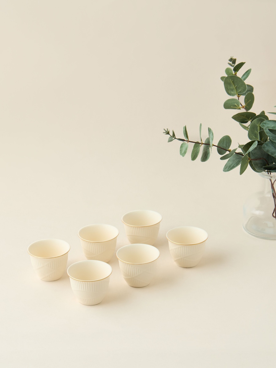 Hiba Textured 6-Piece New Bone China Kahwa Cup Set - 70 ml