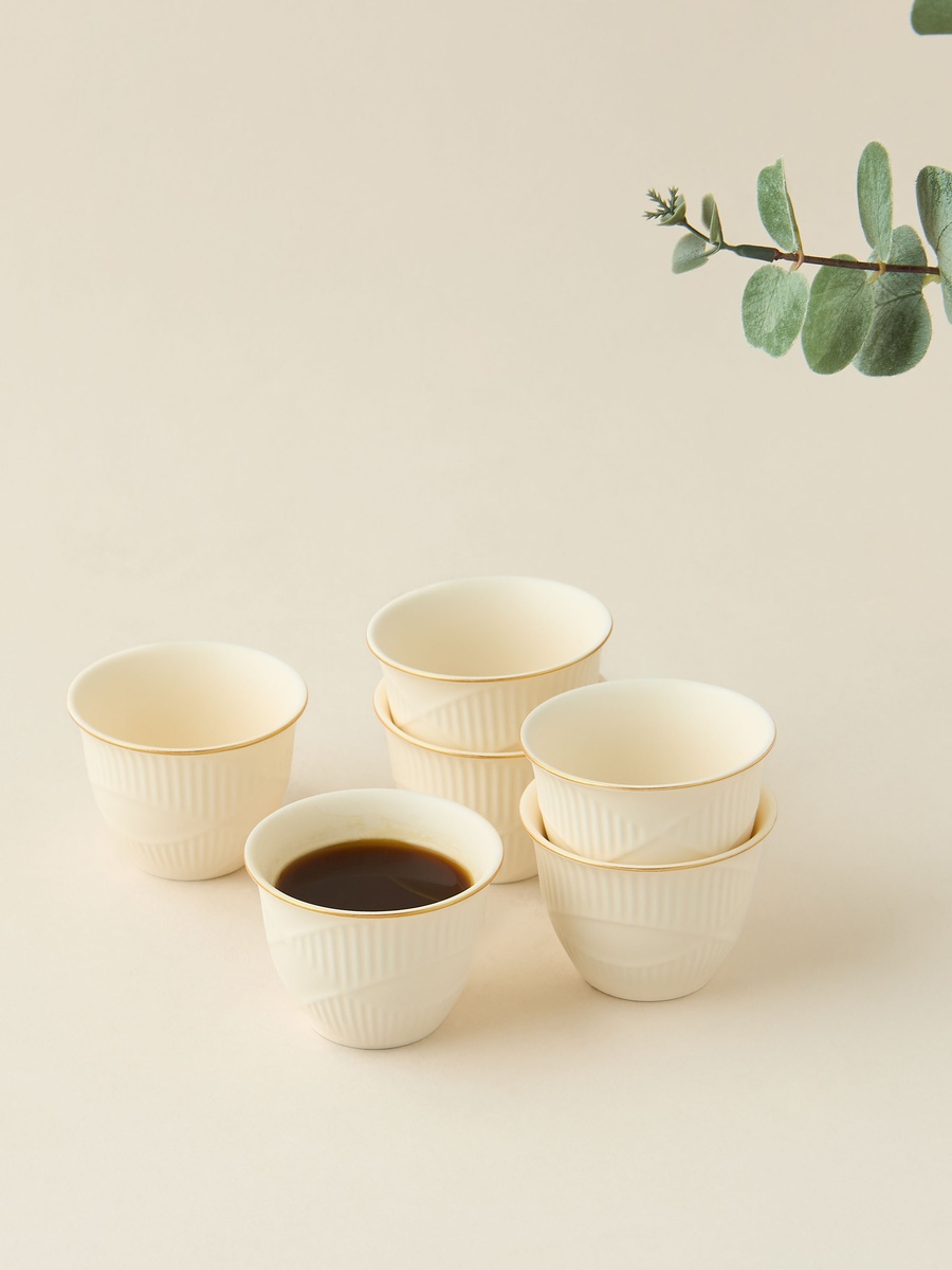 Hiba Textured 6-Piece New Bone China Kahwa Cup Set - 70 ml