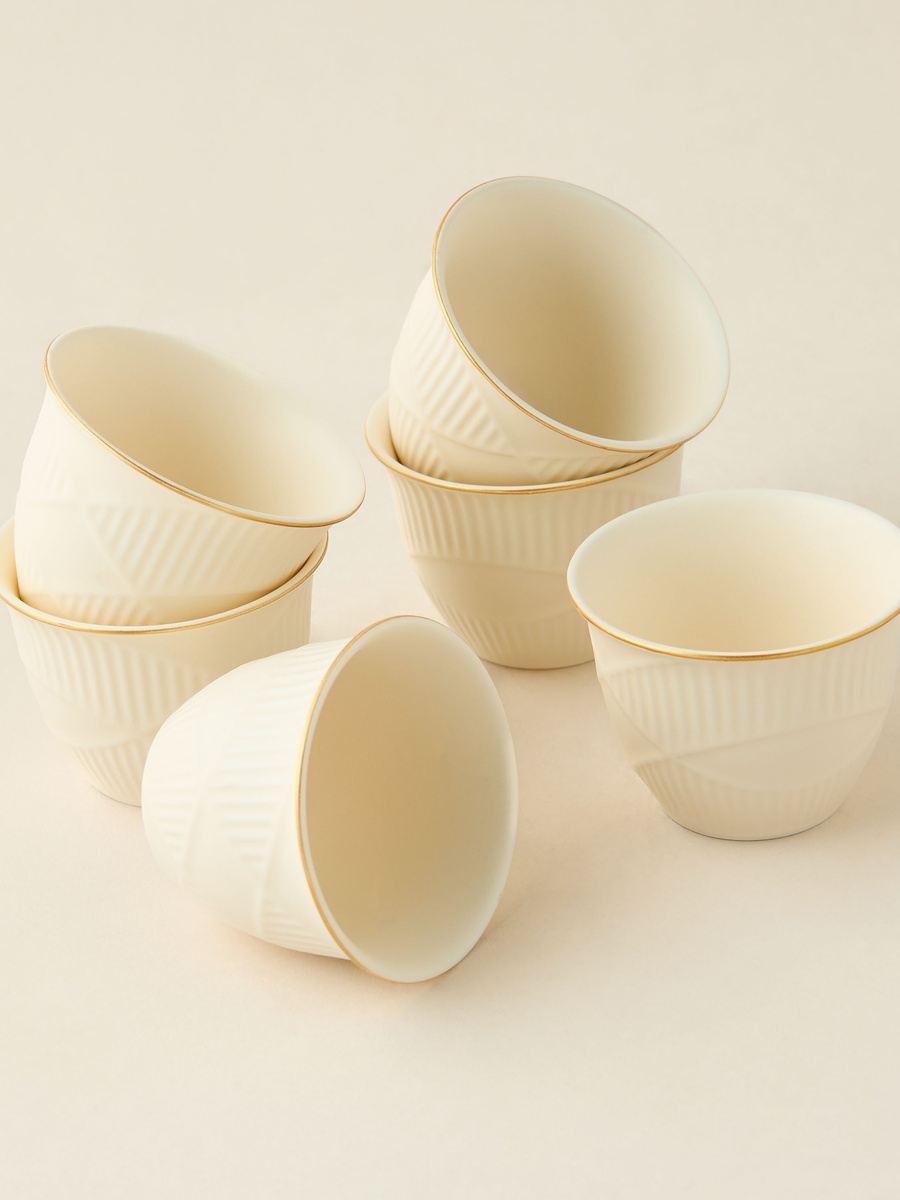 Hiba Textured 6-Piece New Bone China Kahwa Cup Set - 70 ml