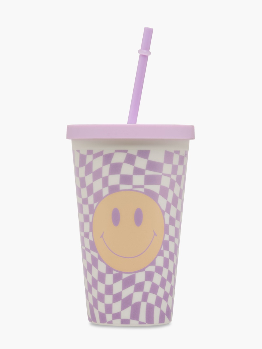 Smiley Print Double Wall Tumbler with Straw - 450 ml