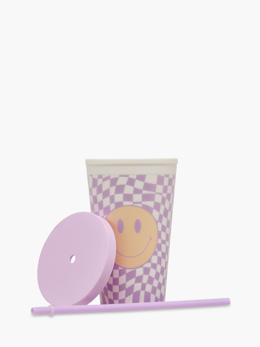 Smiley Print Double Wall Tumbler with Straw - 450 ml