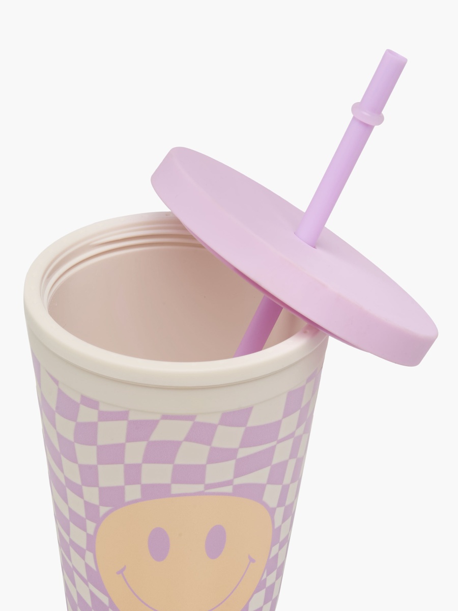Smiley Print Double Wall Tumbler with Straw - 450 ml