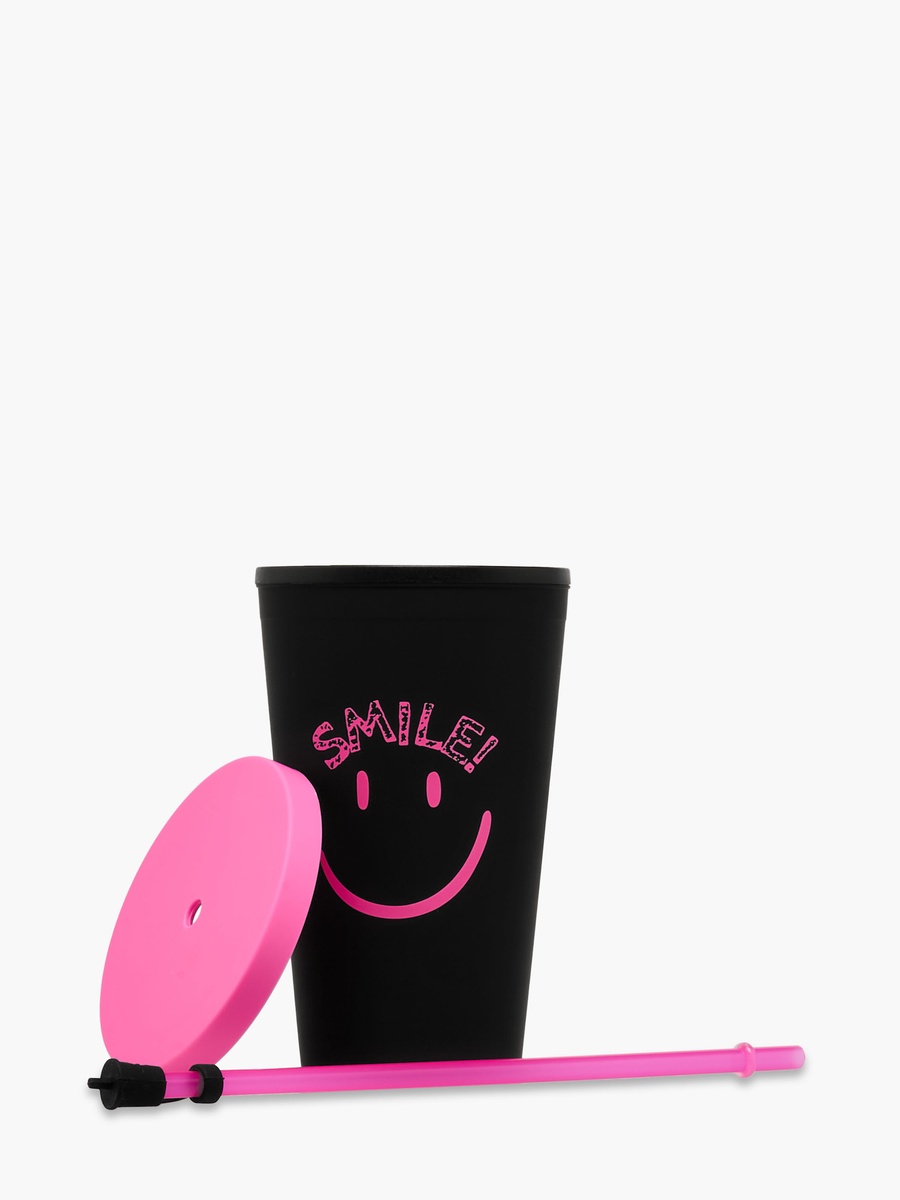 Smiley Print Double Wall Tumbler with Straw - 450 ml