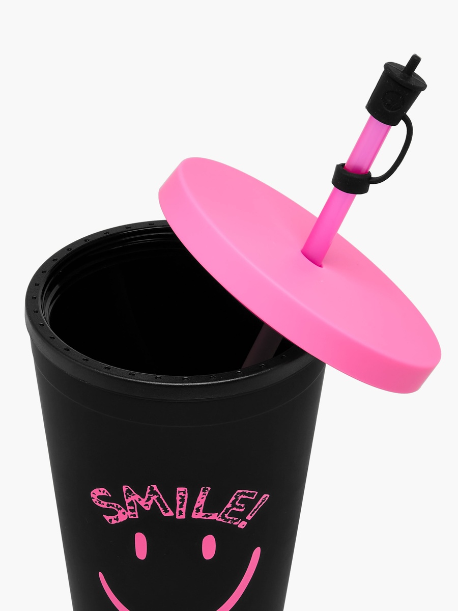 Smiley Print Double Wall Tumbler with Straw - 450 ml