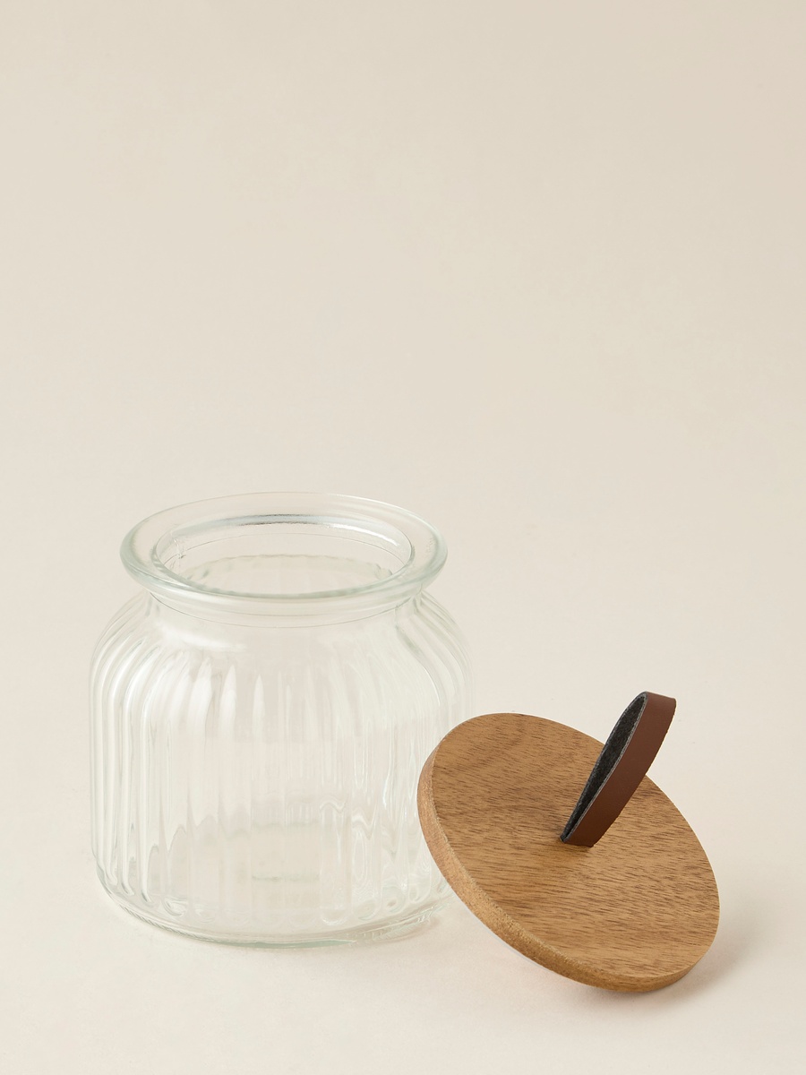 Ribbed 3-Piece Glass Canister Set with Wooden Lid - 720 ml