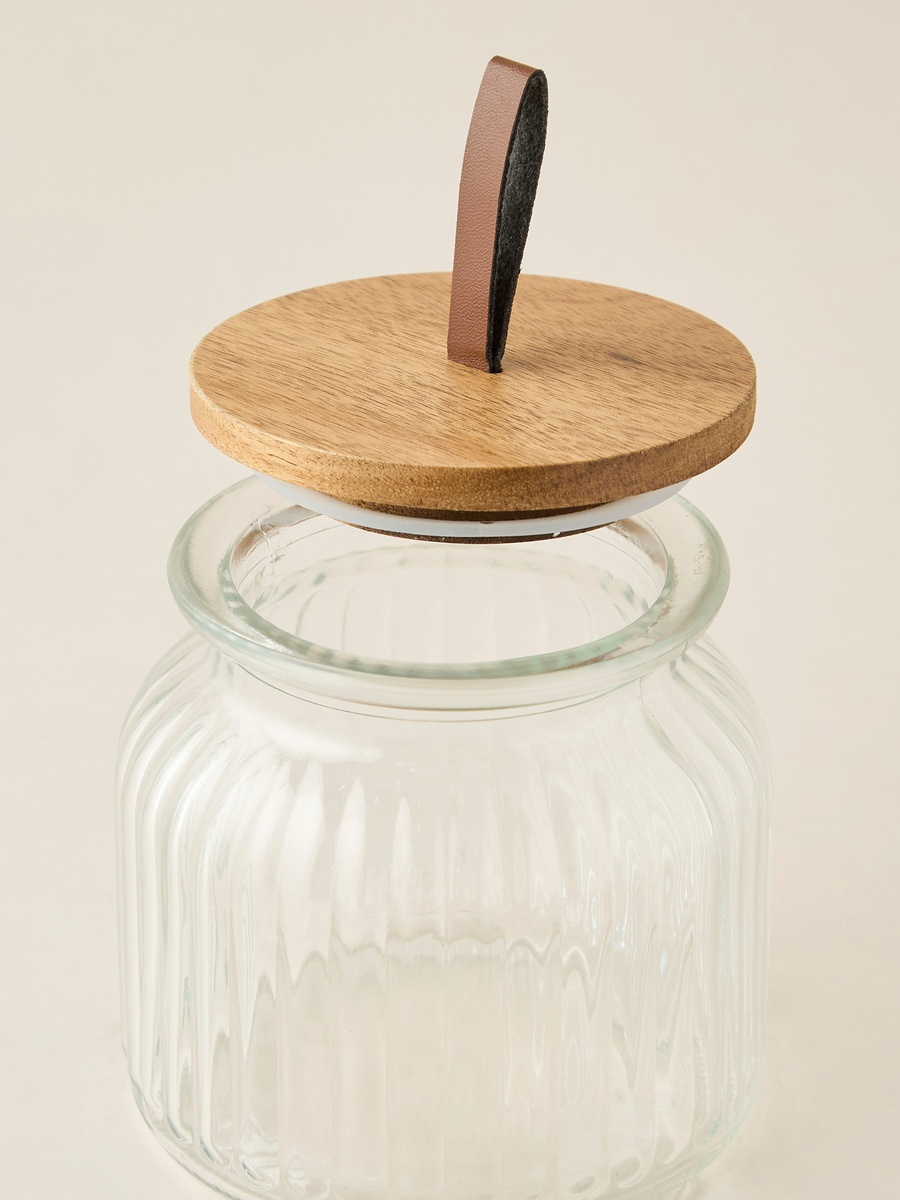 Ribbed 3-Piece Glass Canister Set with Wooden Lid - 720 ml
