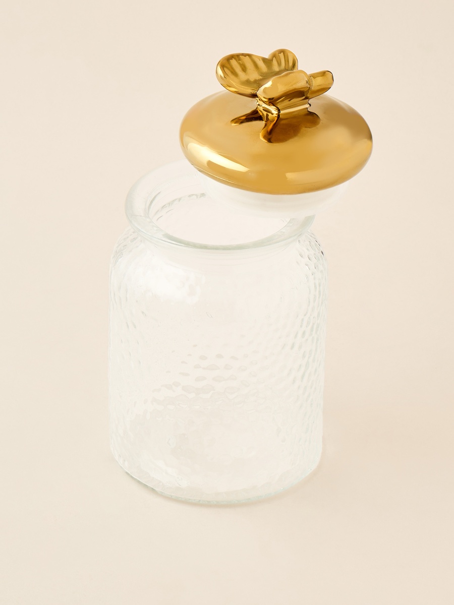 Textured Glass Canister with Butterfly Accent Lid - 980 ml