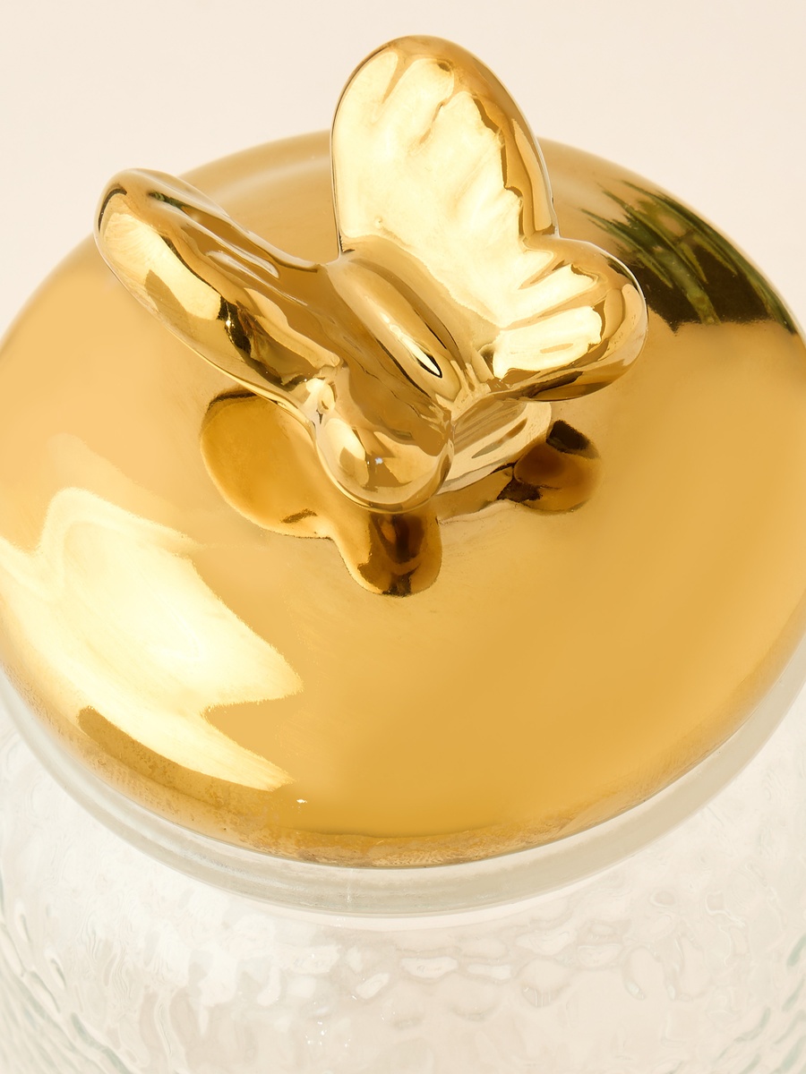Textured Glass Canister with Butterfly Accent Lid - 980 ml