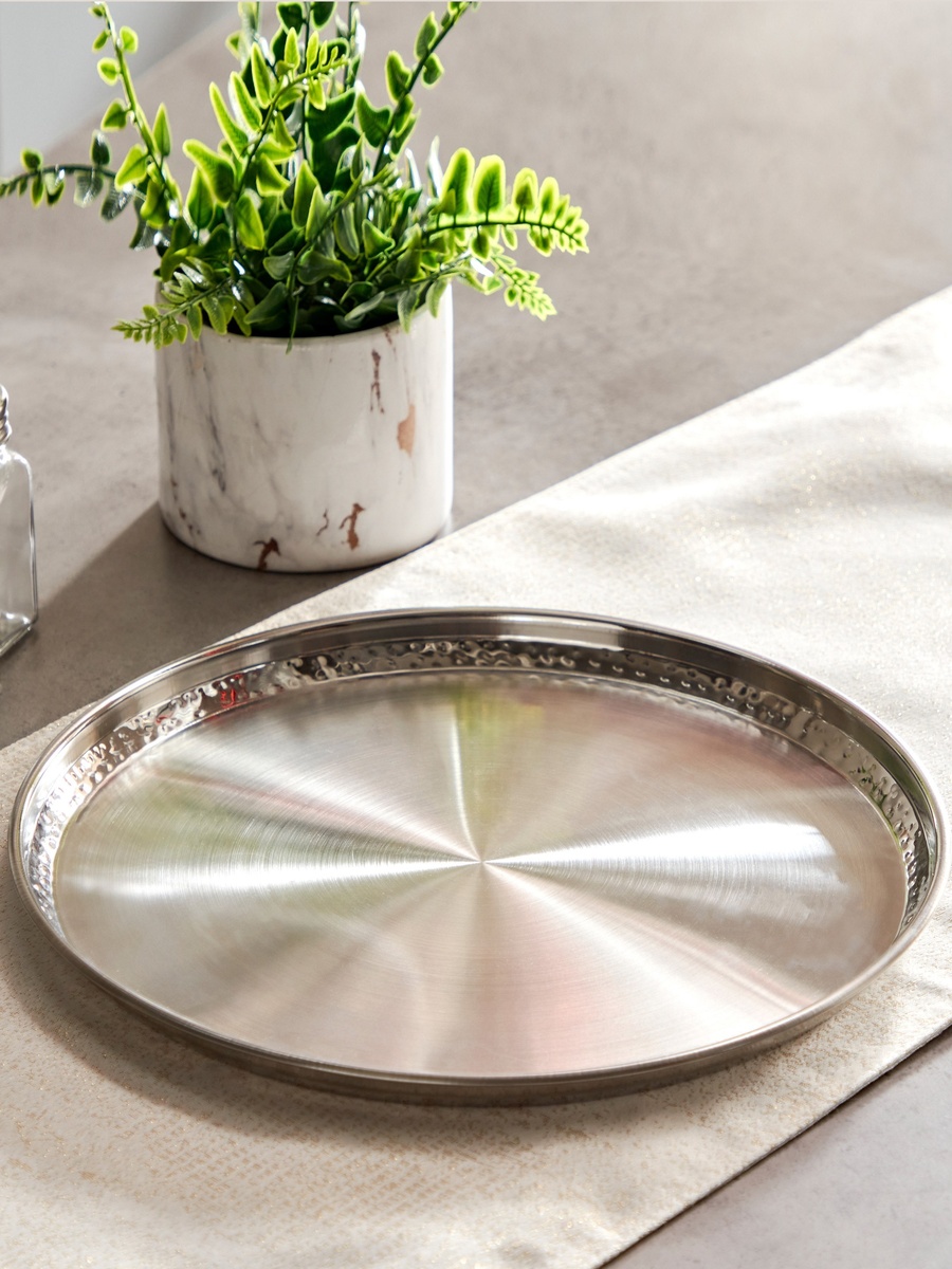 Hammered Stainless Steel Dinner Plate - 30 cm