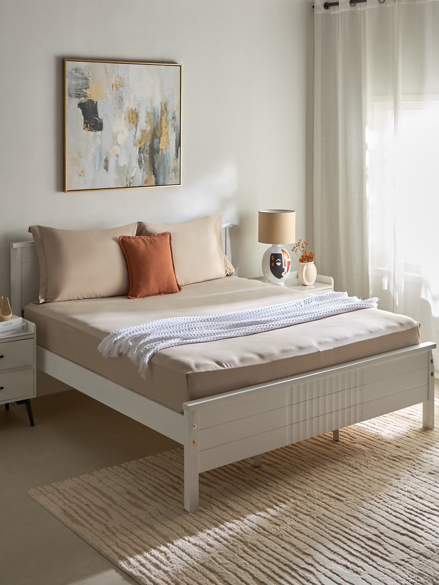 Opulent Luxe 400TC Cotton Solid King Fitted Sheet - 180x200+40 cm