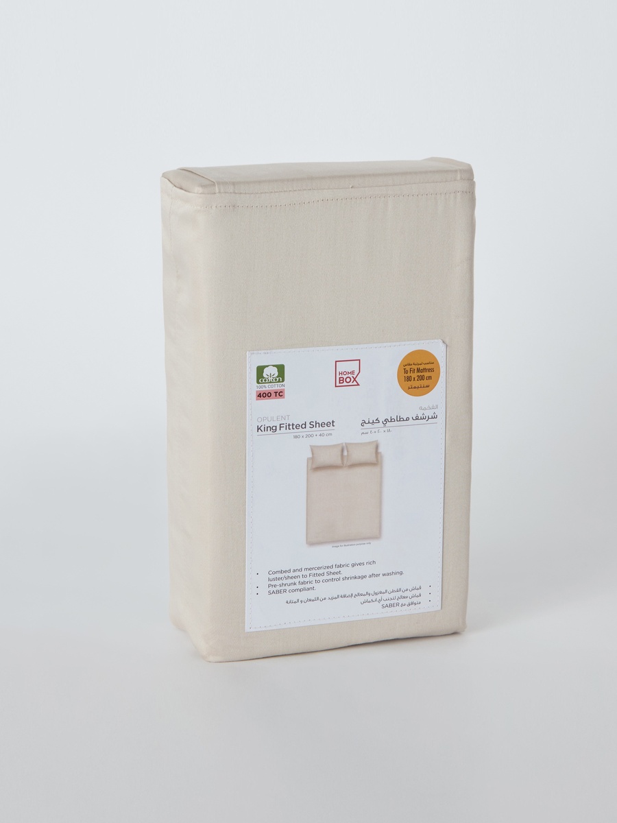 Opulent Luxe 400TC Cotton Solid King Fitted Sheet - 180x200+40 cm