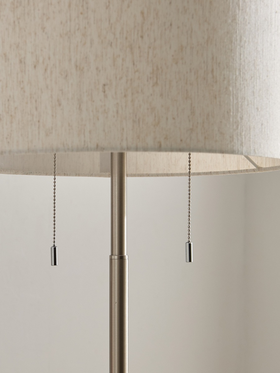 Deme Lamont Metal Floor Lamp with Pull Chain Switch and Linen Shade - 154 cm