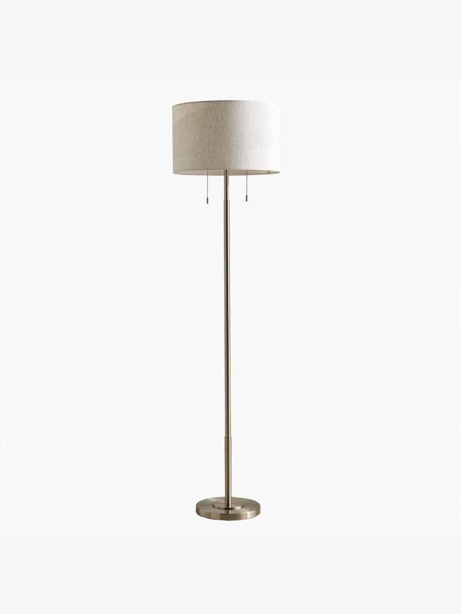 Deme Lamont Metal Floor Lamp with Pull Chain Switch and Linen Shade - 154 cm