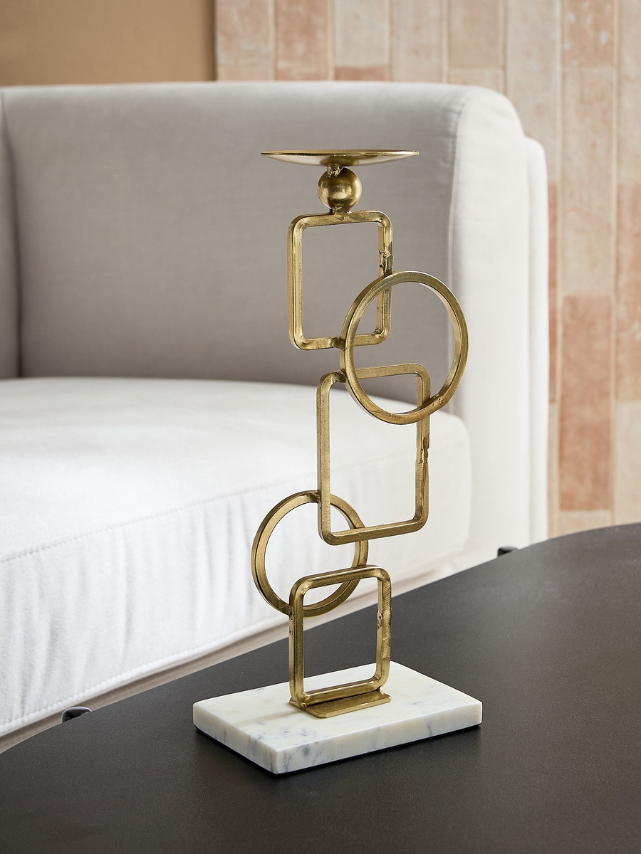 Blake Metal Pillar Candleholder with Marble Base - 16x10x34 cm