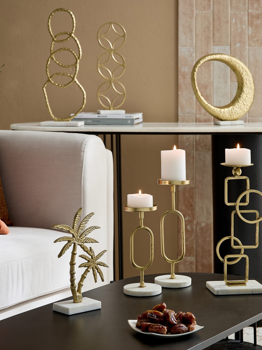Blake Metal Pillar Candleholder with Marble Base - 16x10x34 cm