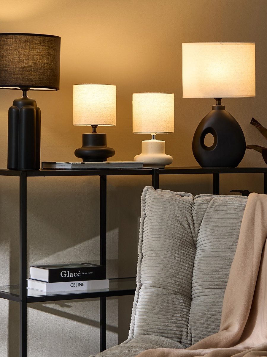 Emzie Ceramic Table Lamp with Linen Shade - 28 cm