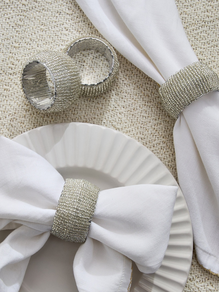 Blaze Beaded 4-Piece Napkin Rings Set - 5 cm