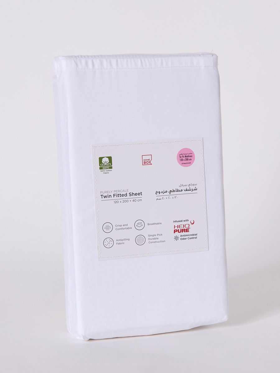 Purely Percale Twin Fitted Sheet - 120x200+40 cm