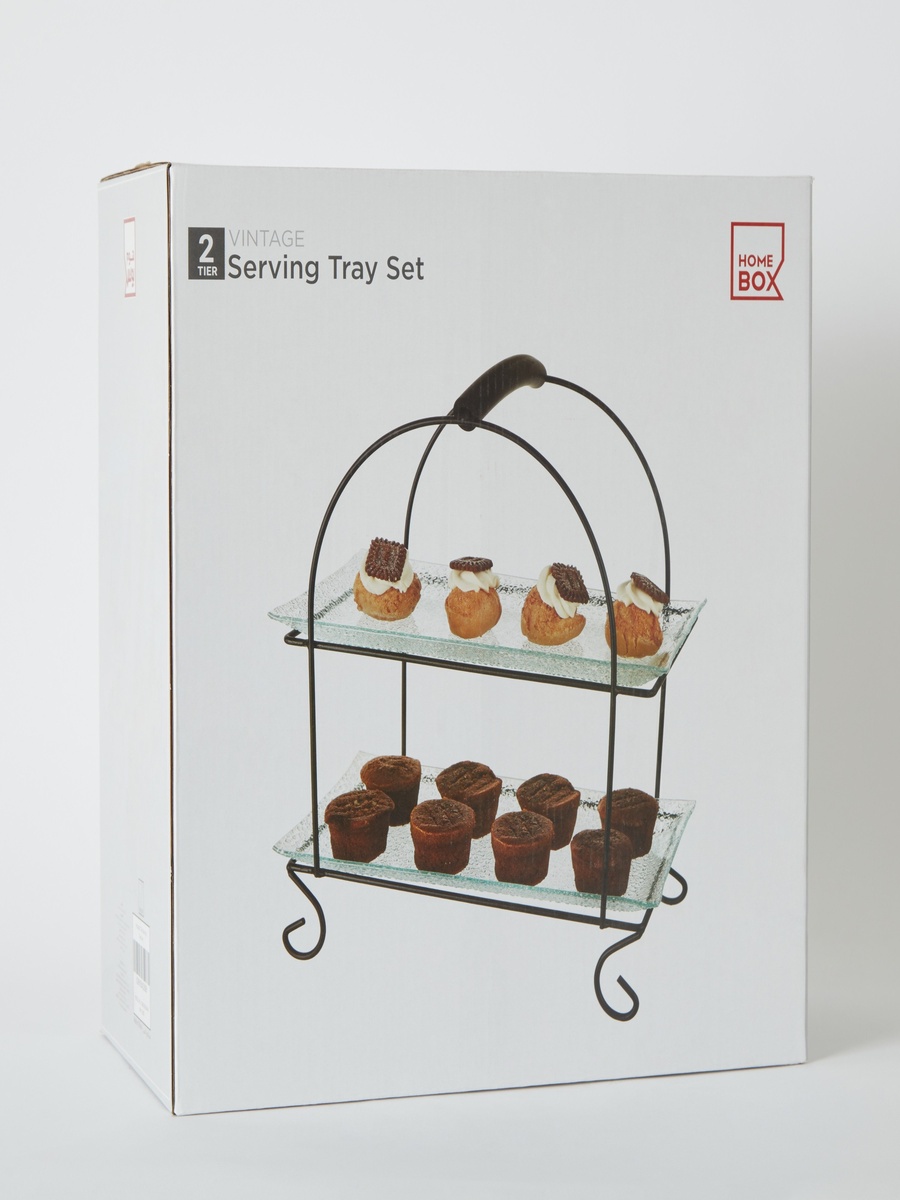 Vintage 3-Piece Glass Serving Tray Set