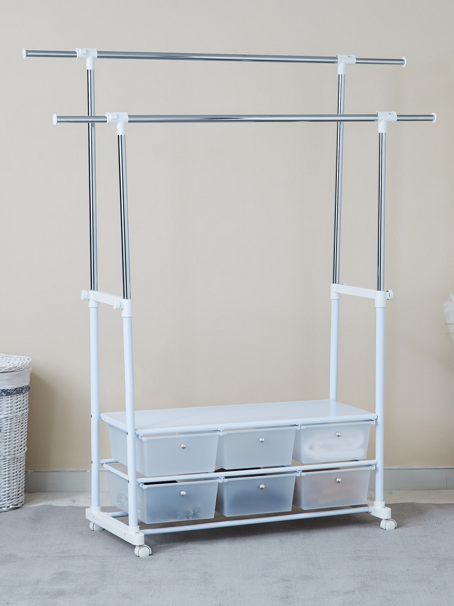 Lapis Garment Rack Extendable up to 156 cm with 6 Drawers - 104x48x142 cm