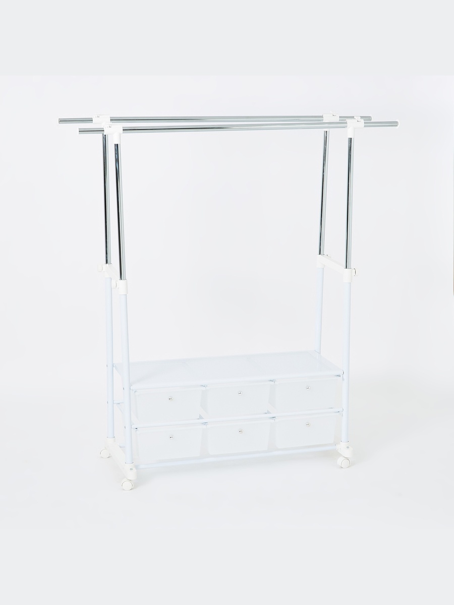 Lapis Garment Rack Extendable up to 156 cm with 6 Drawers - 104x48x142 cm