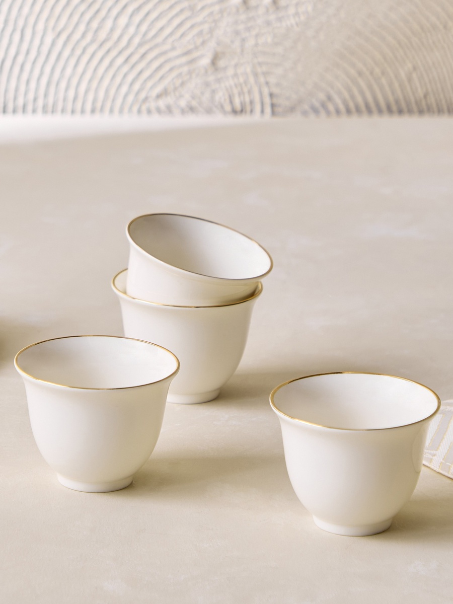 Ivory New Bone China 4-Piece Rim Cawa Cup Set - 60ml