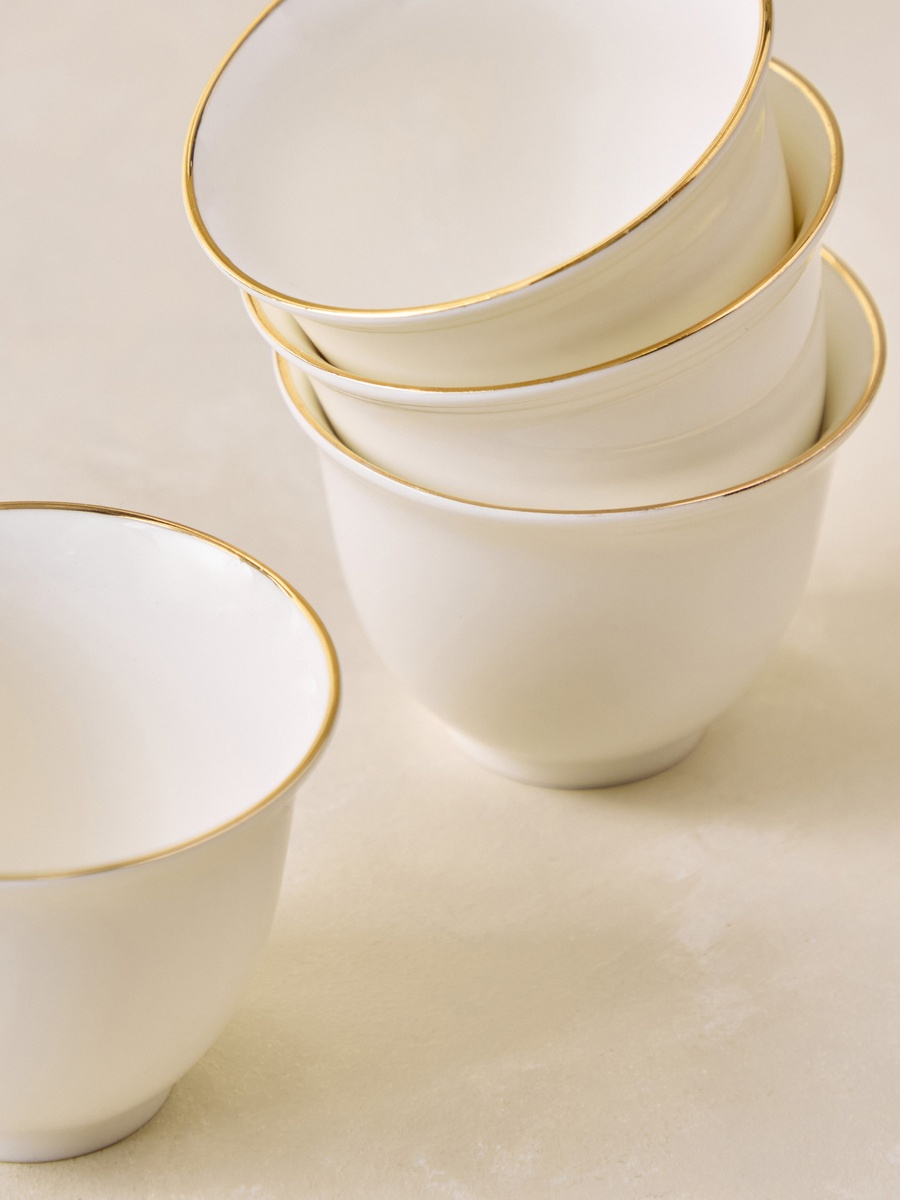 Ivory New Bone China 4-Piece Rim Cawa Cup Set - 60ml