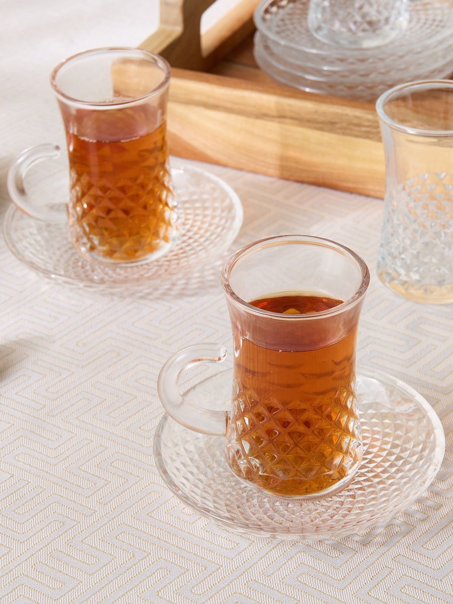 Opus 12-Piece Glass Istikan Cup and Saucer Set - 110 ml