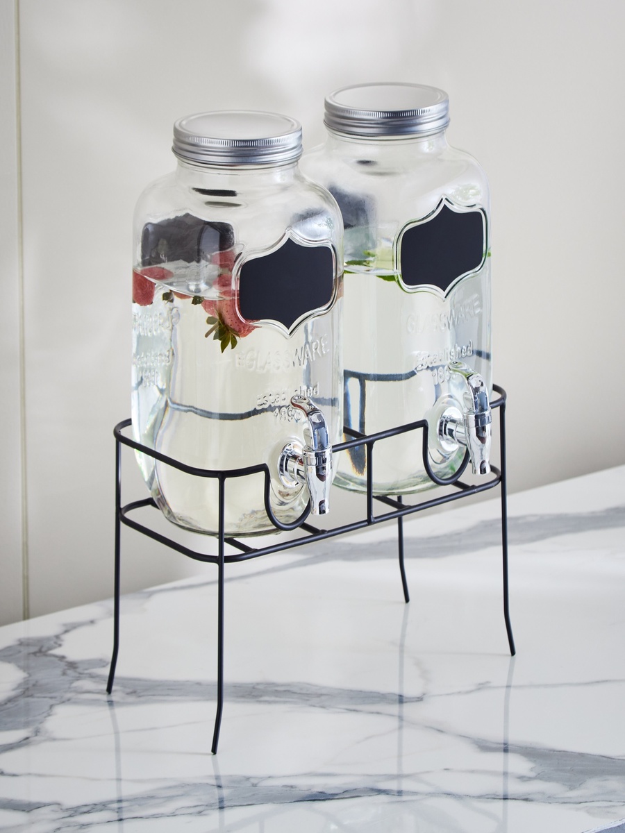 Crysta Twin Glass Beverage Dispenser with Stand - 4 L