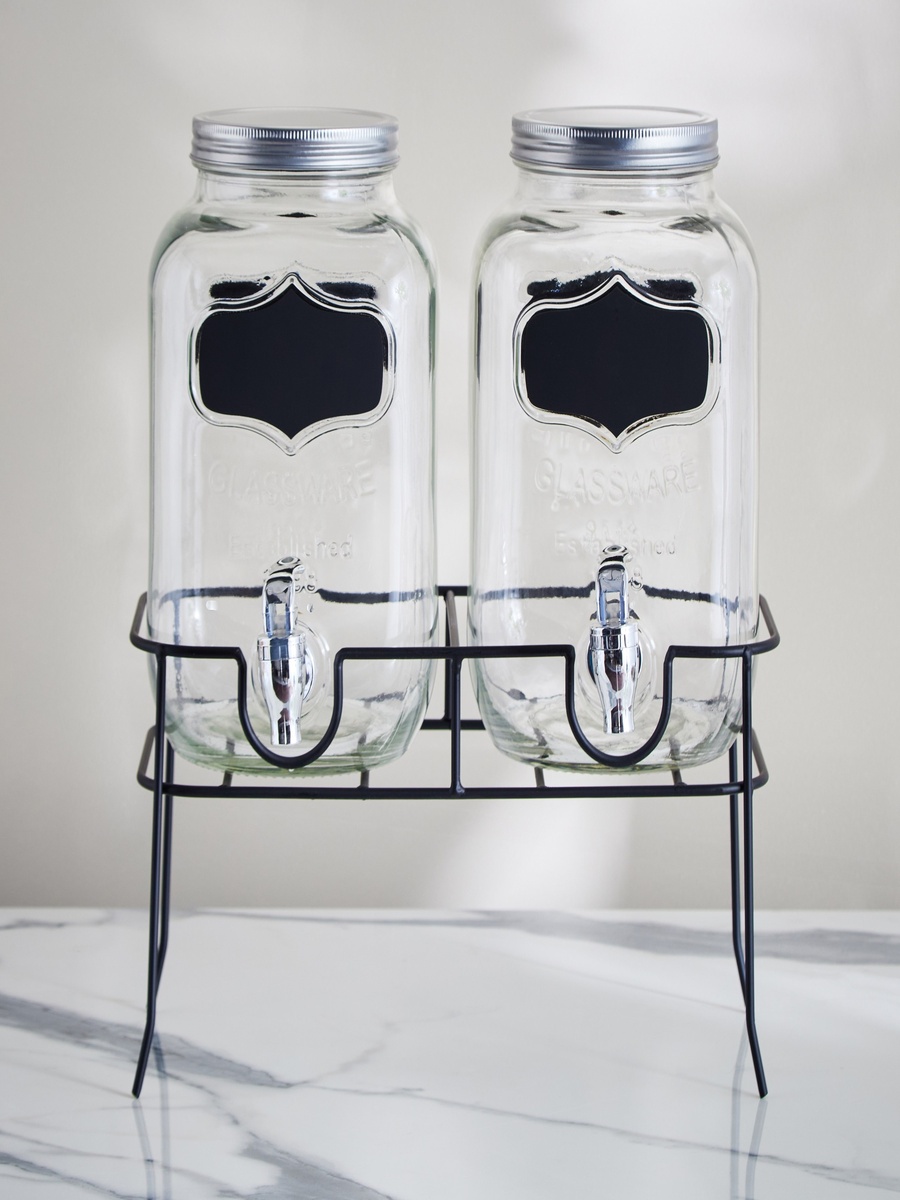 Crysta Twin Glass Beverage Dispenser with Stand - 4 L