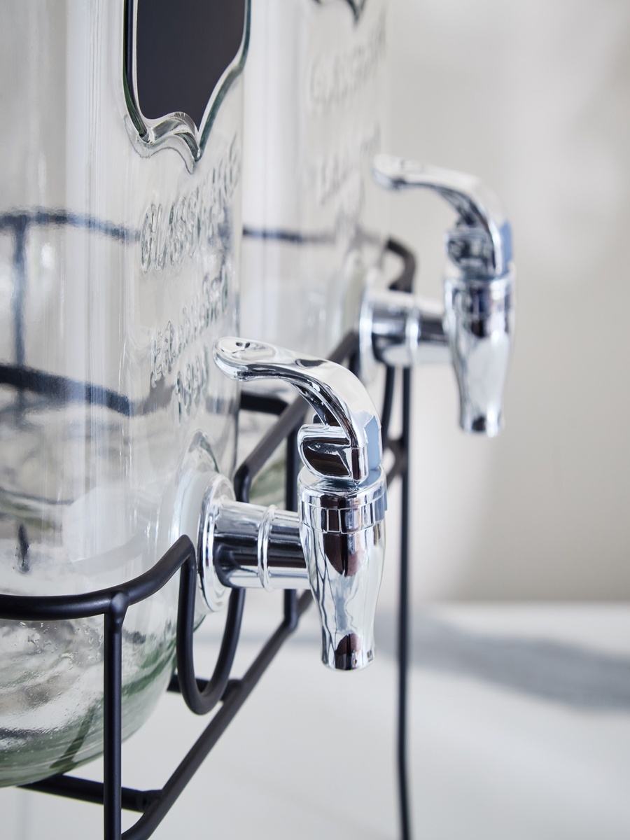 Crysta Twin Glass Beverage Dispenser with Stand - 4 L