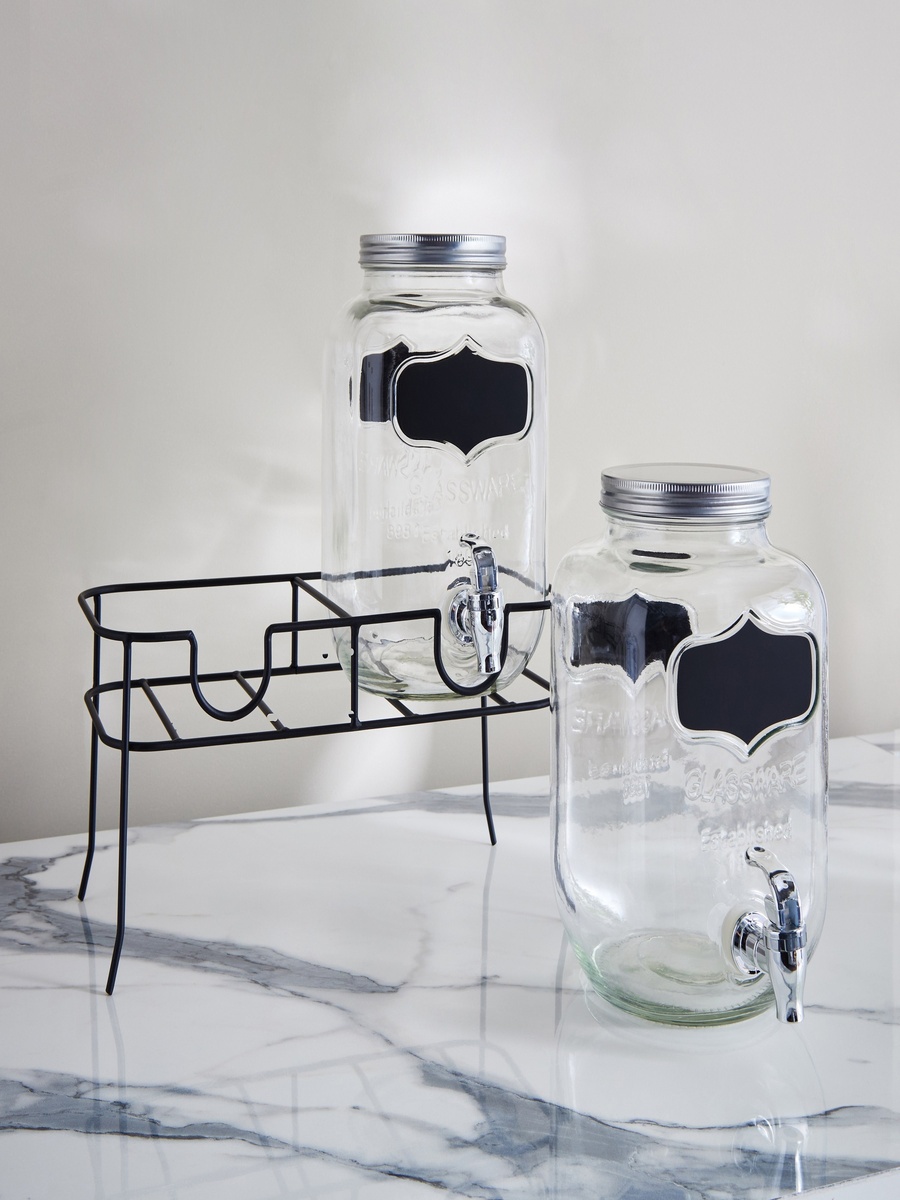 Crysta Twin Glass Beverage Dispenser with Stand - 4 L
