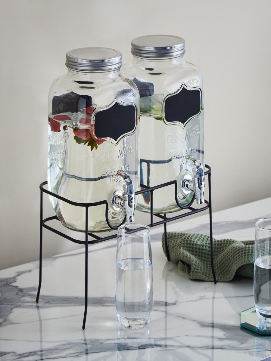 Crysta Twin Glass Beverage Dispenser with Stand - 4 L