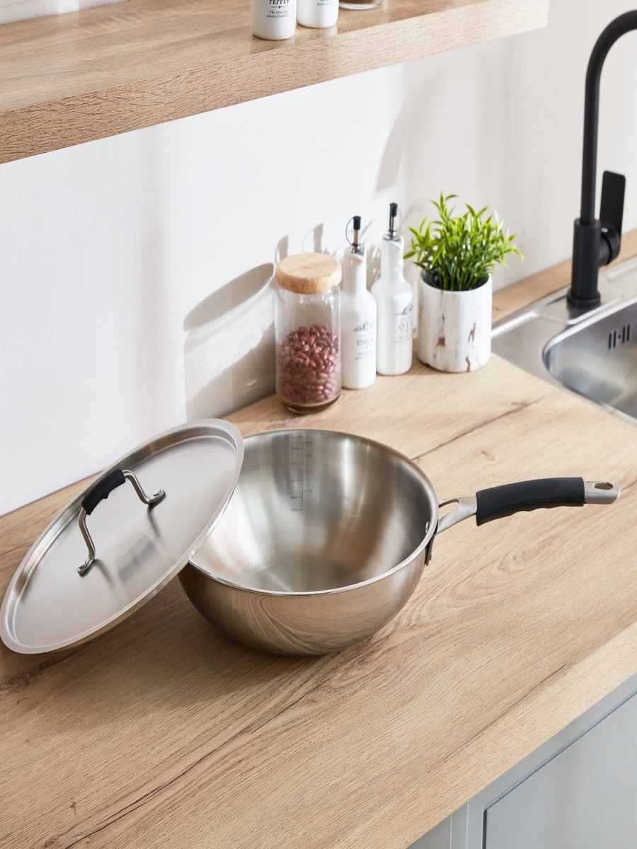 Glisten Steel Triply Wok with Steel Lid - 28 cm