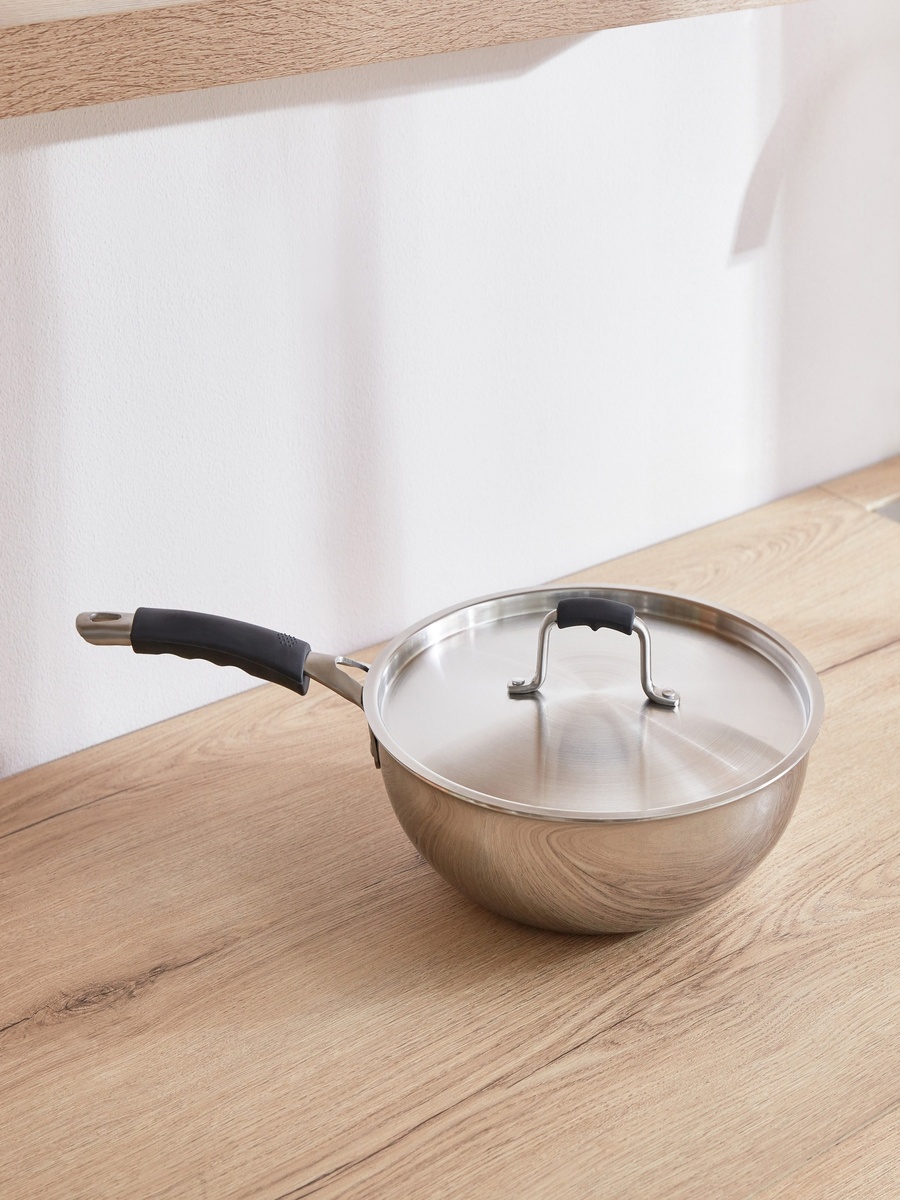 Glisten Steel Triply Wok with Steel Lid - 28 cm