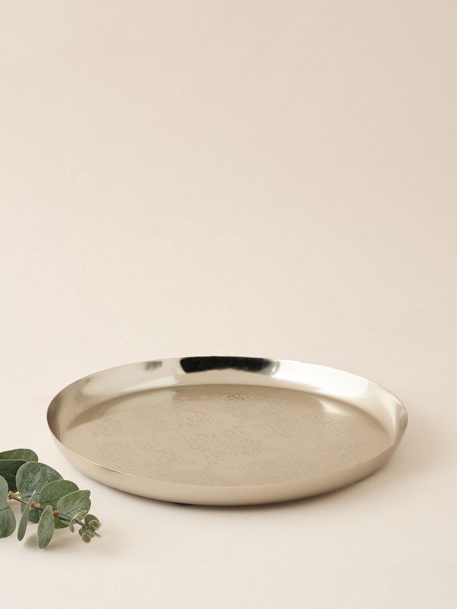 Floral Etched Decorative Tray - 25 cm