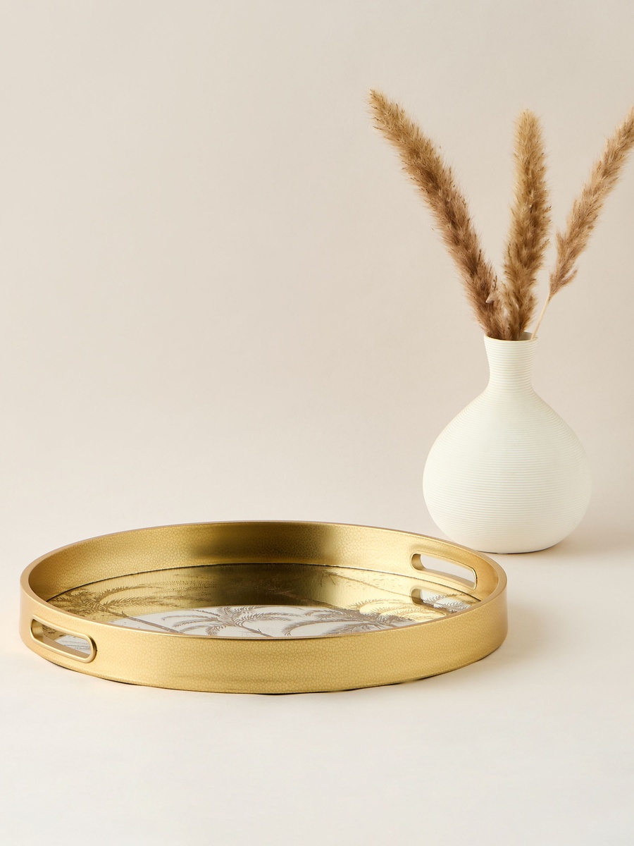 Palm Tree Print Round Decorative Tray - 37x37 cm