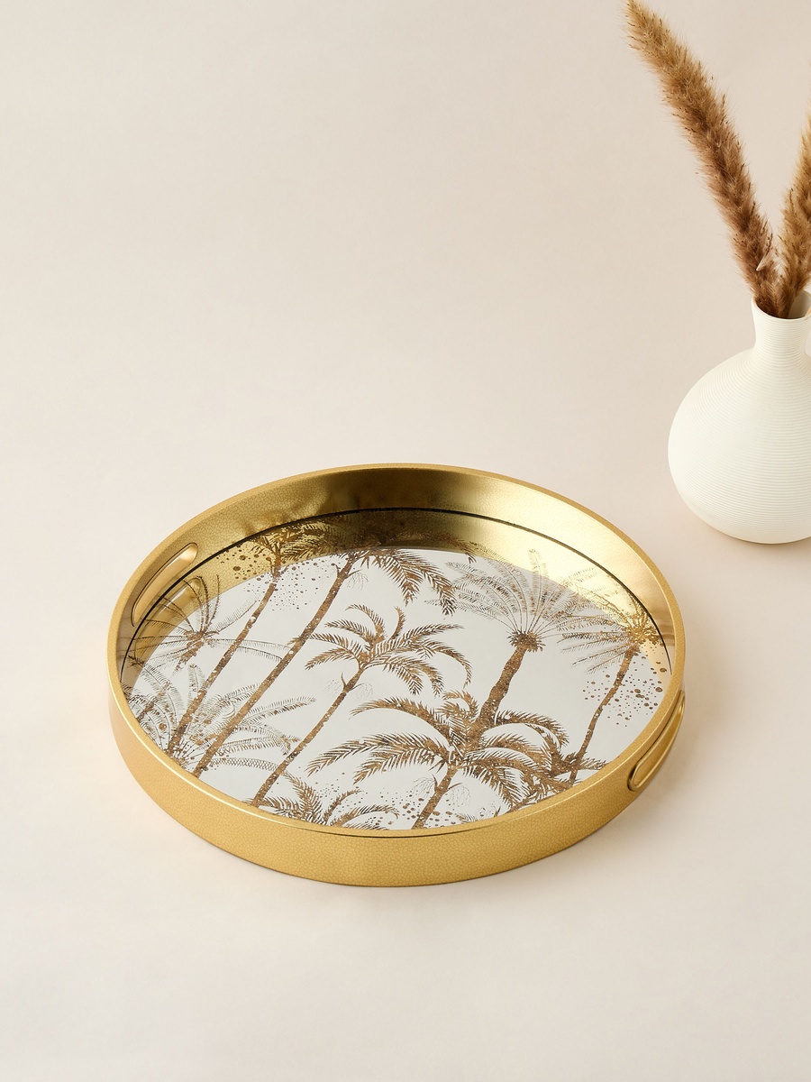 Palm Tree Print Round Decorative Tray - 37x37 cm