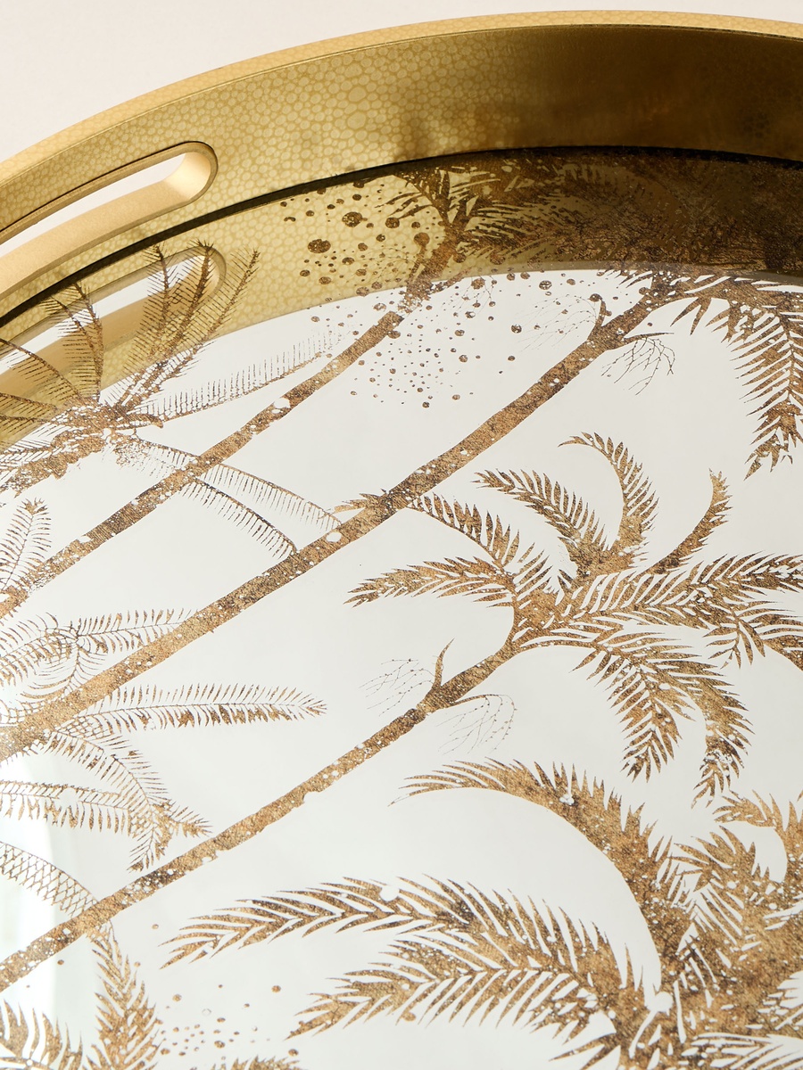 Palm Tree Print Round Decorative Tray - 37x37 cm