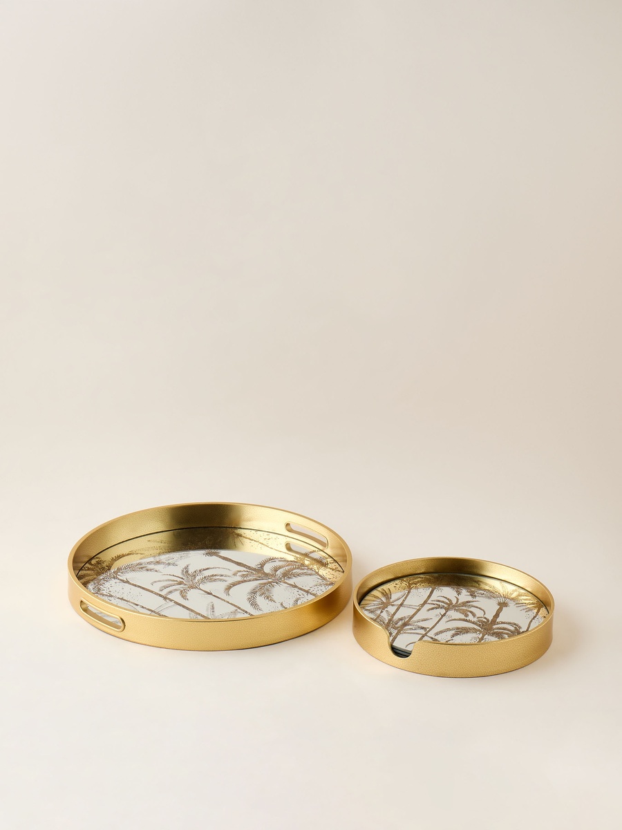 Palm Tree Print Round Decorative Tray - 37x37 cm