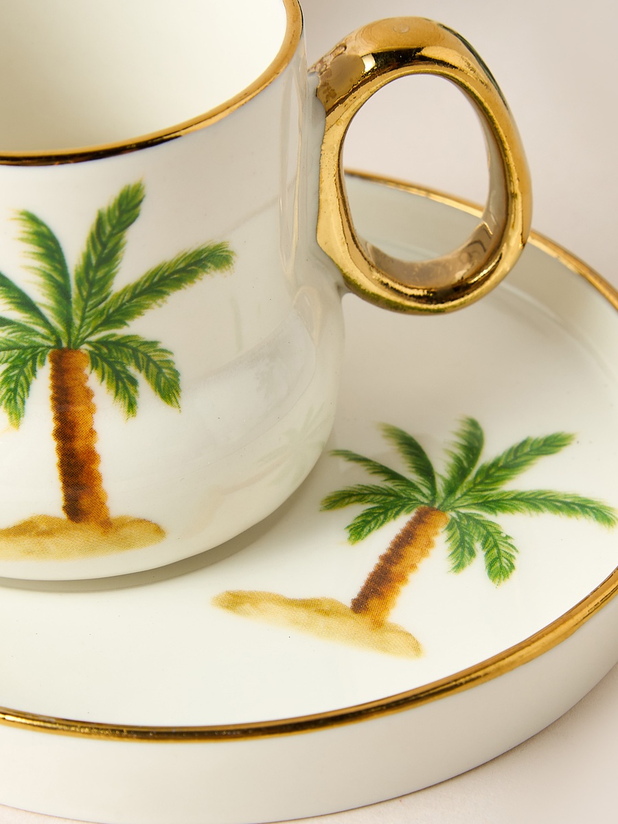 Palm Tree Print 12-Piece Espresso Cup and Saucer Set - 90 ml