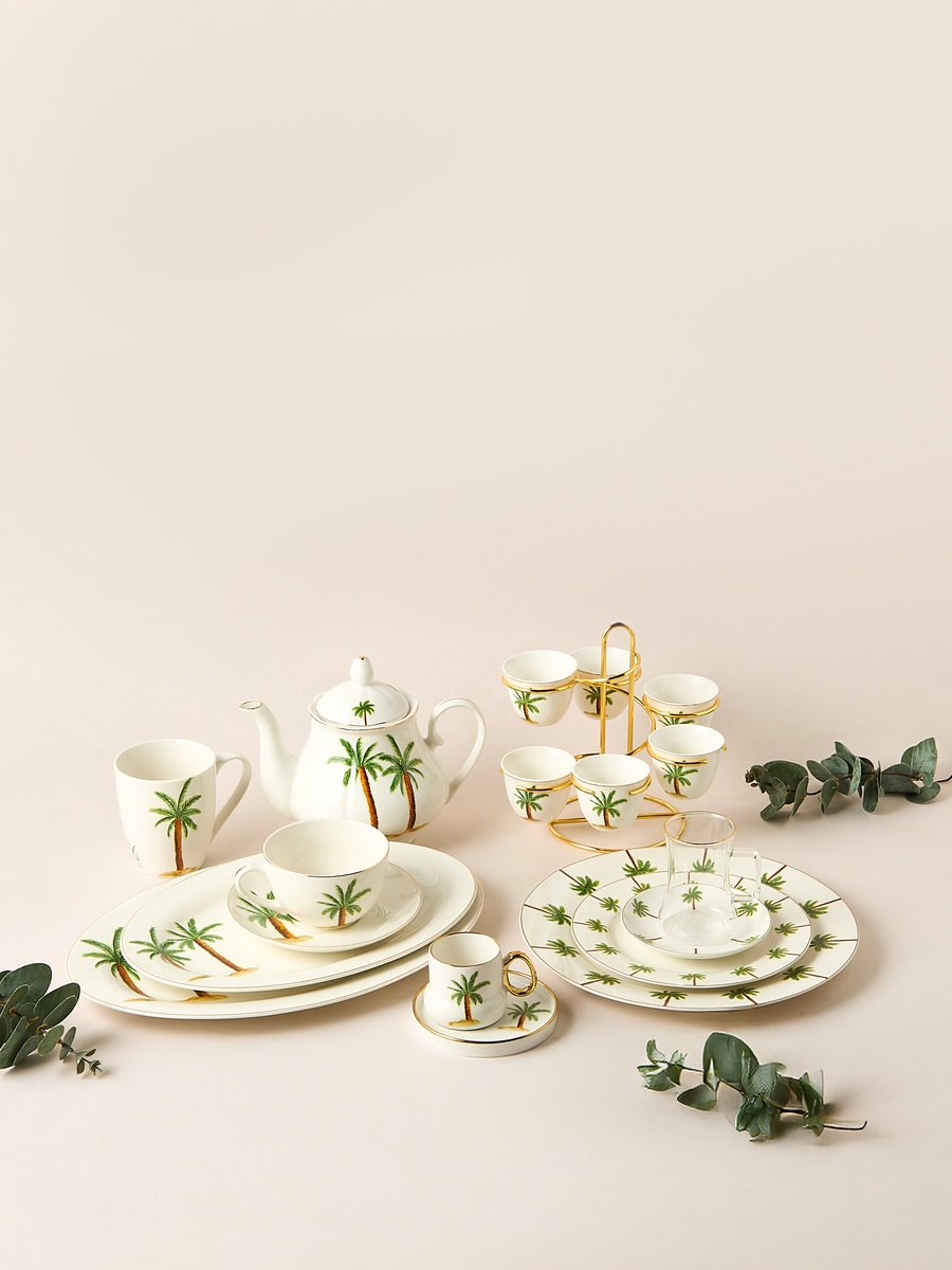 Palm Tree Print 12-Piece Espresso Cup and Saucer Set - 90 ml
