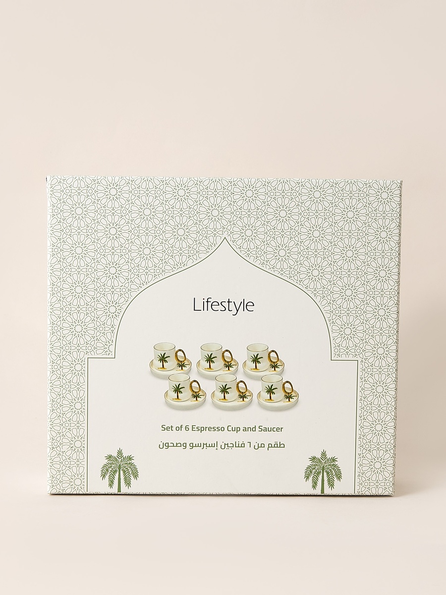 Palm Tree Print 12-Piece Espresso Cup and Saucer Set - 90 ml