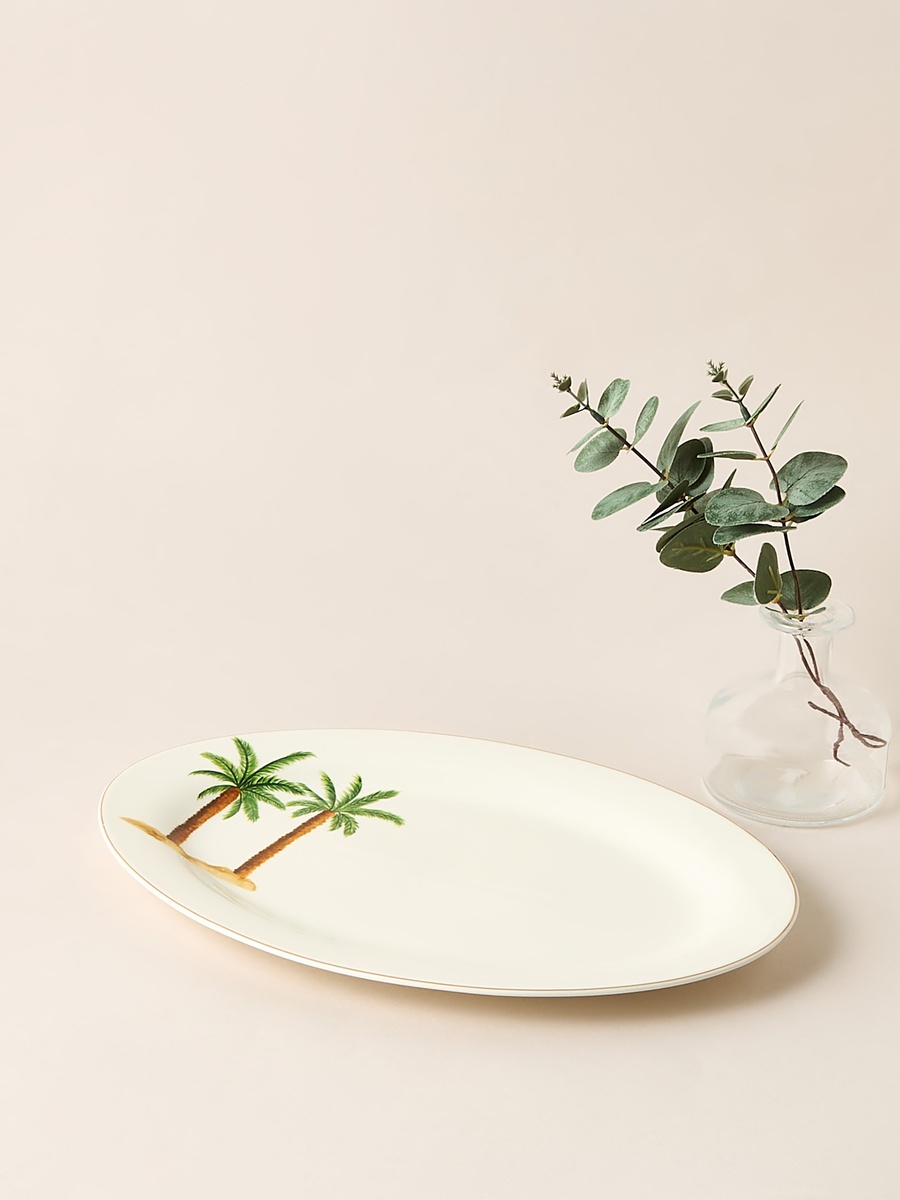 Palm Tree Print Bone China Platter - 35x24 cm