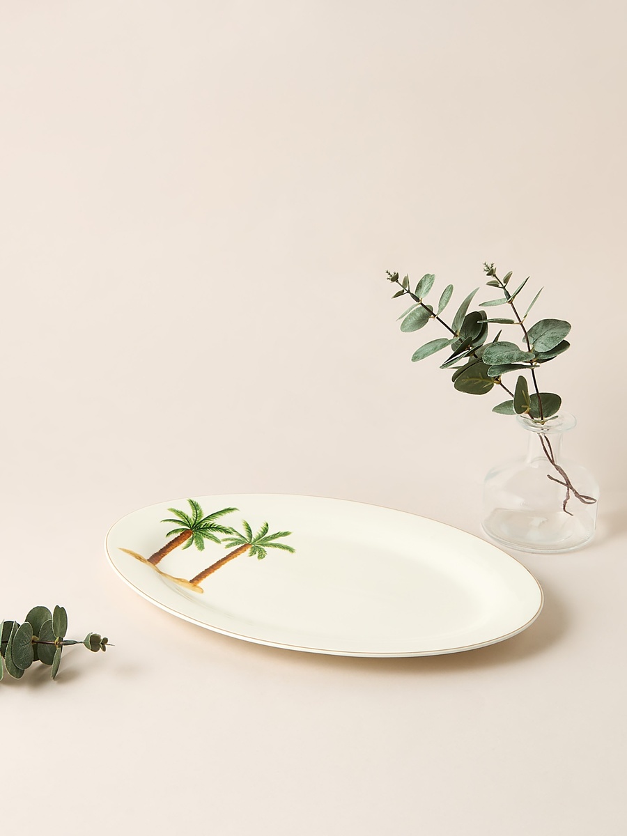 Palm Tree Print Bone China Platter - 35x24 cm