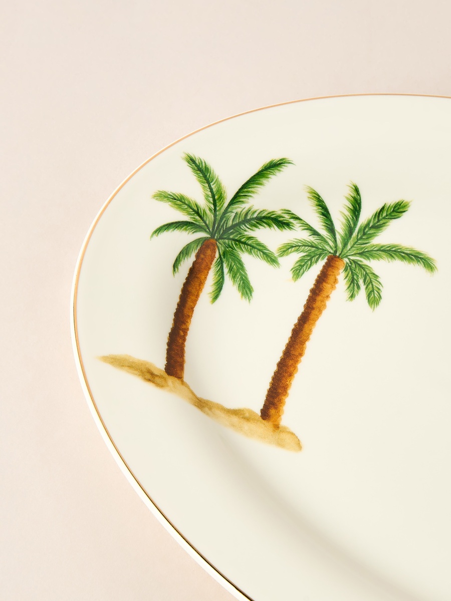 Palm Tree Print Bone China Platter - 35x24 cm