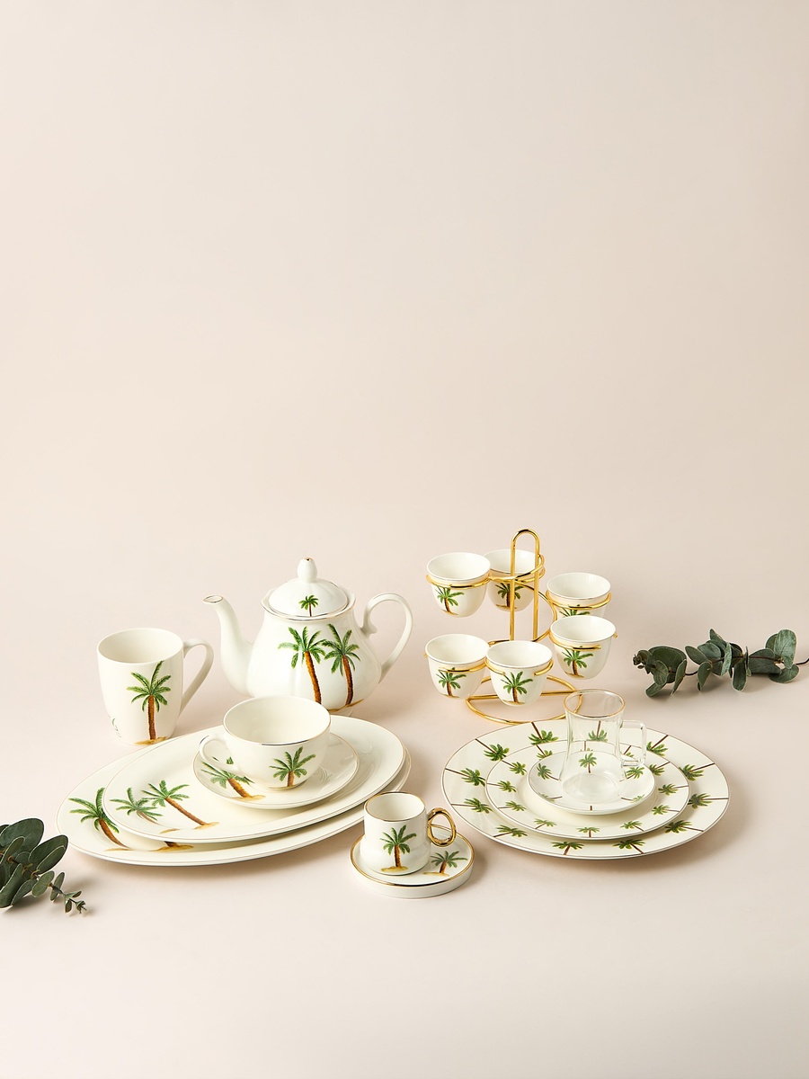 Palm Tree Print Bone China Platter - 35x24 cm